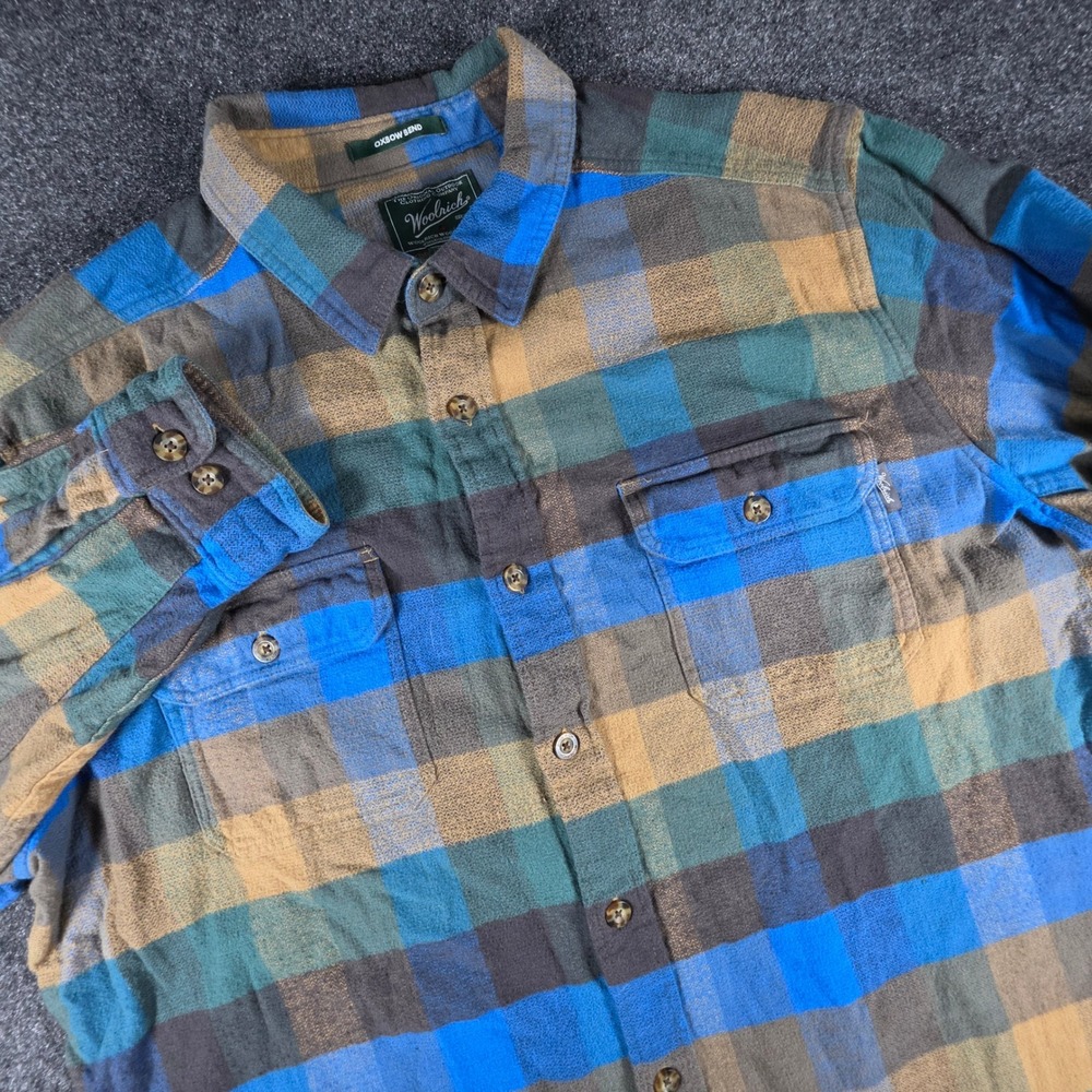 Woolrich Oxbow Bend Flannel Shirt Mens XXL Blue Plaid Modern Fit 6111 Cotton